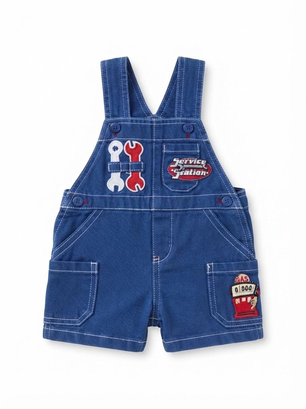 Toddler Blue Service Station Denim Short Overalls
